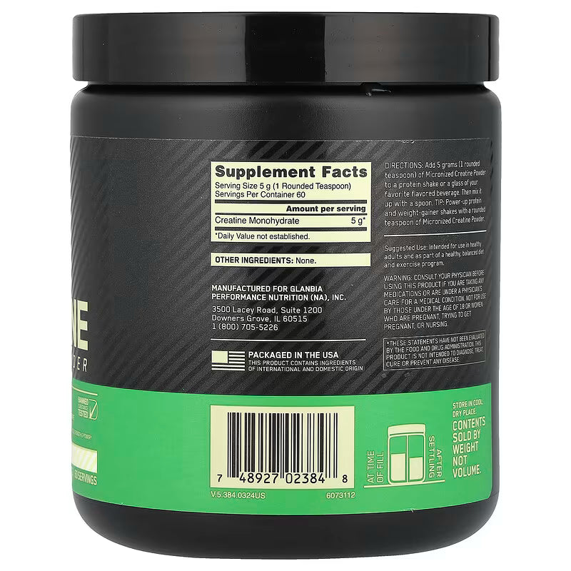 Optimum Nutrition 100% Pure Creatine Monohydrate Micronized Powder, Unflavored(300G)