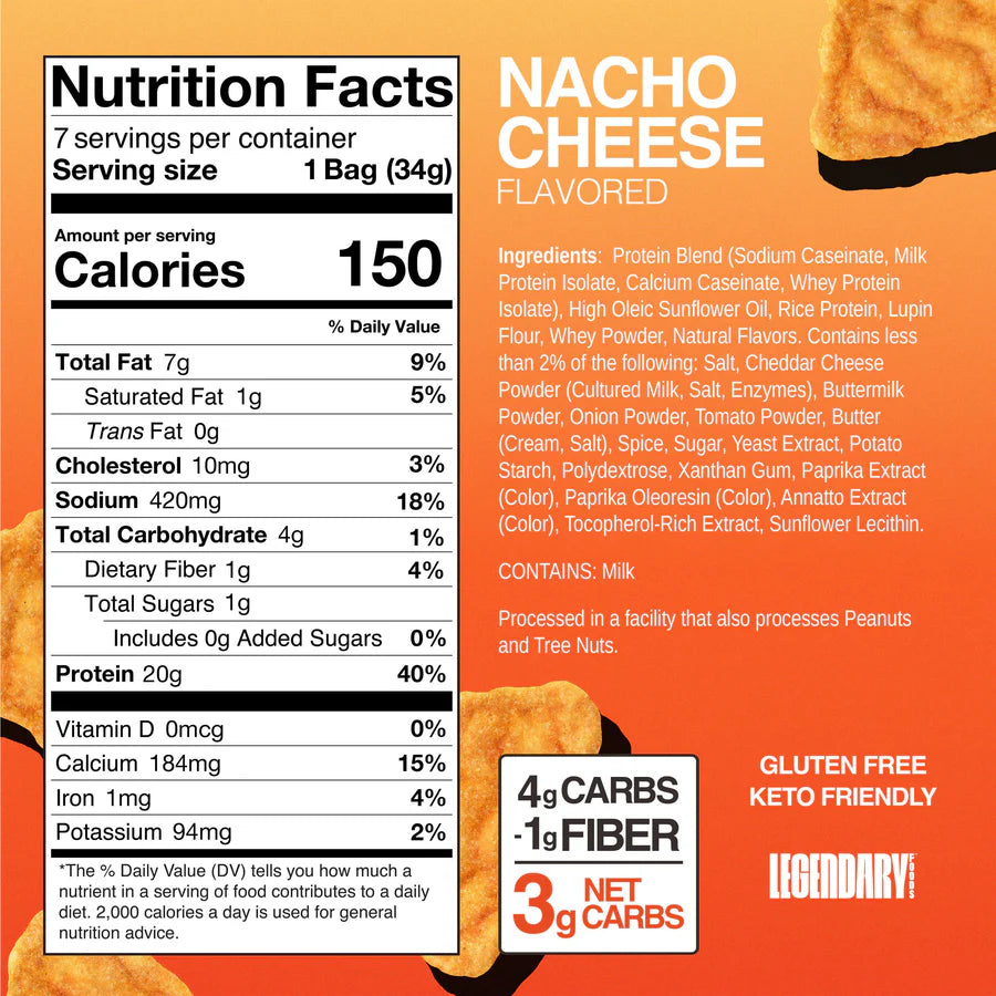 LEGENDARY FOODS Nacho Cheese Popped Protein Chips (PACK OF 7 X 34G)